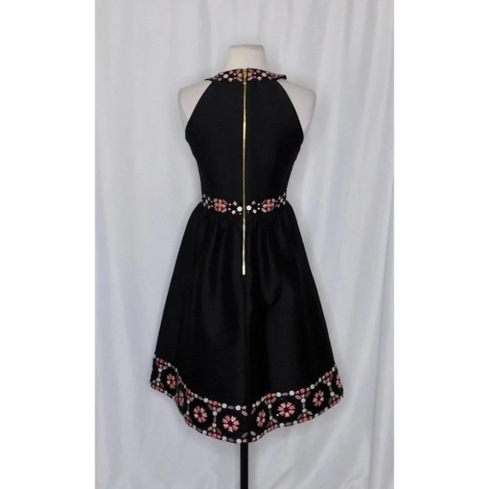 KATE SPADE Black Mosaic Embellished Embroidered Midi Dress Fit N' Flare Size 0‎